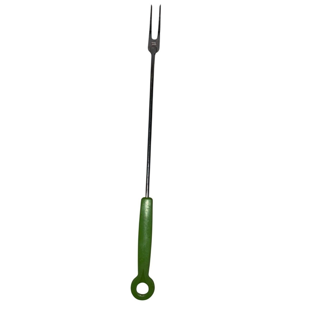 Vintage Ekco Green Grilling Serving Fork Made In USA 19" Green Handle Extra Long